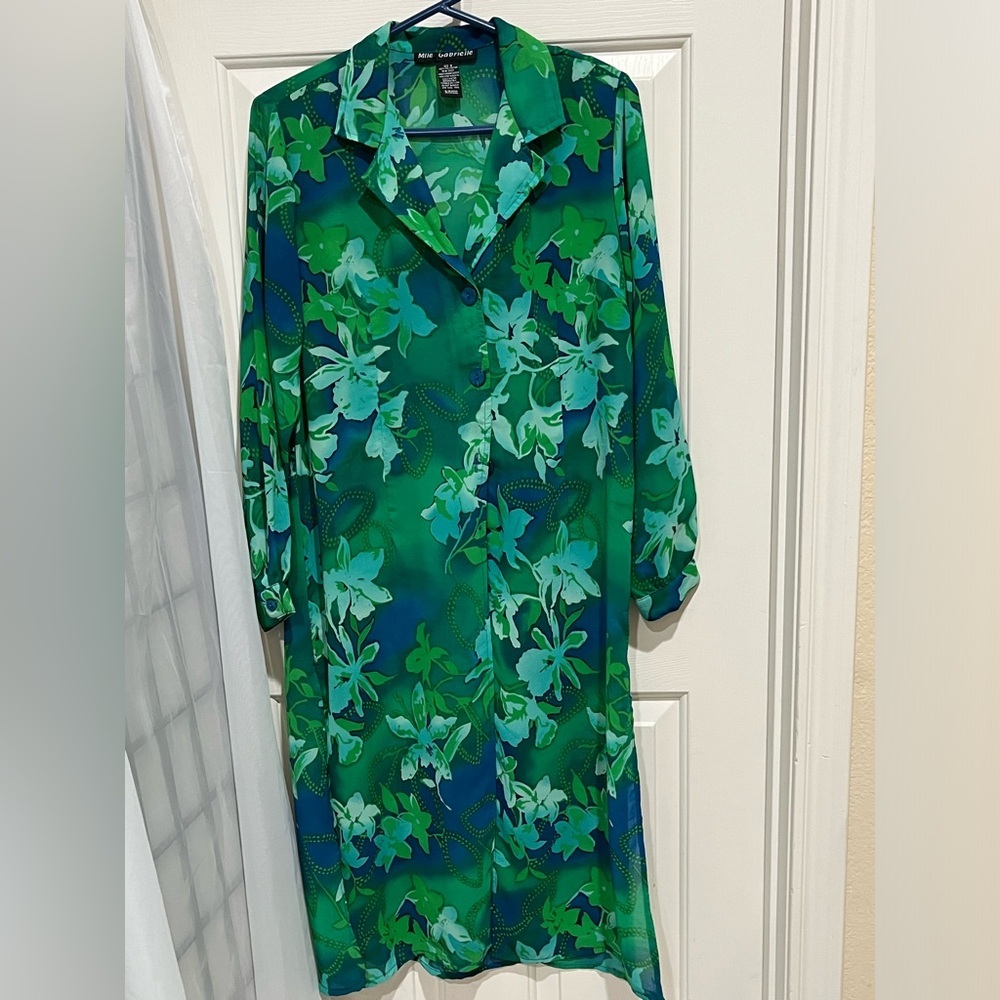 Mlle Gabrielle Teal and Lime Floral Shift Dress/DUSTER WOMEN SIZE 8